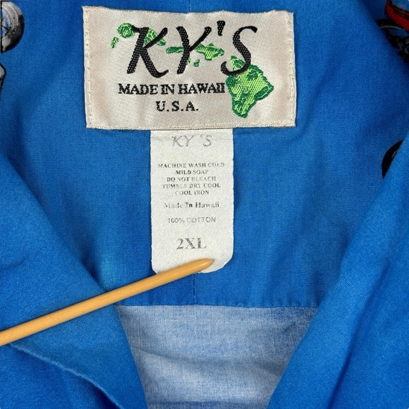 KY'S Vintage Shirt Mens 2XL Blue Hawaiian‎ Motorcycle Beach Palms Tiki Aloha USA - Picture 6 of 12